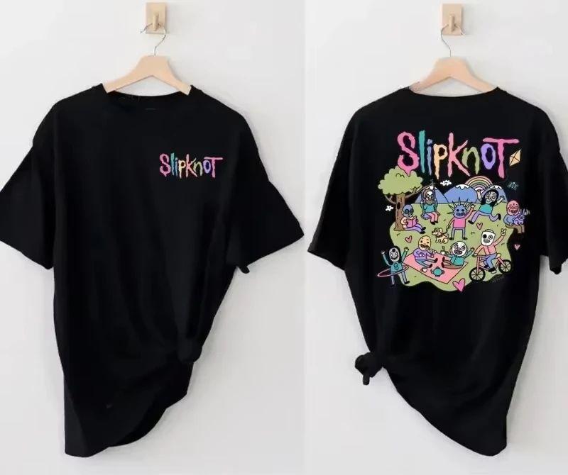 Mulheres Hip Hop Estético Gráfico Tshirts Y2k 2025 Vintage Slipknots Preparar Para Hell Tour Preto Tshirt Heavy Metal Rock Band