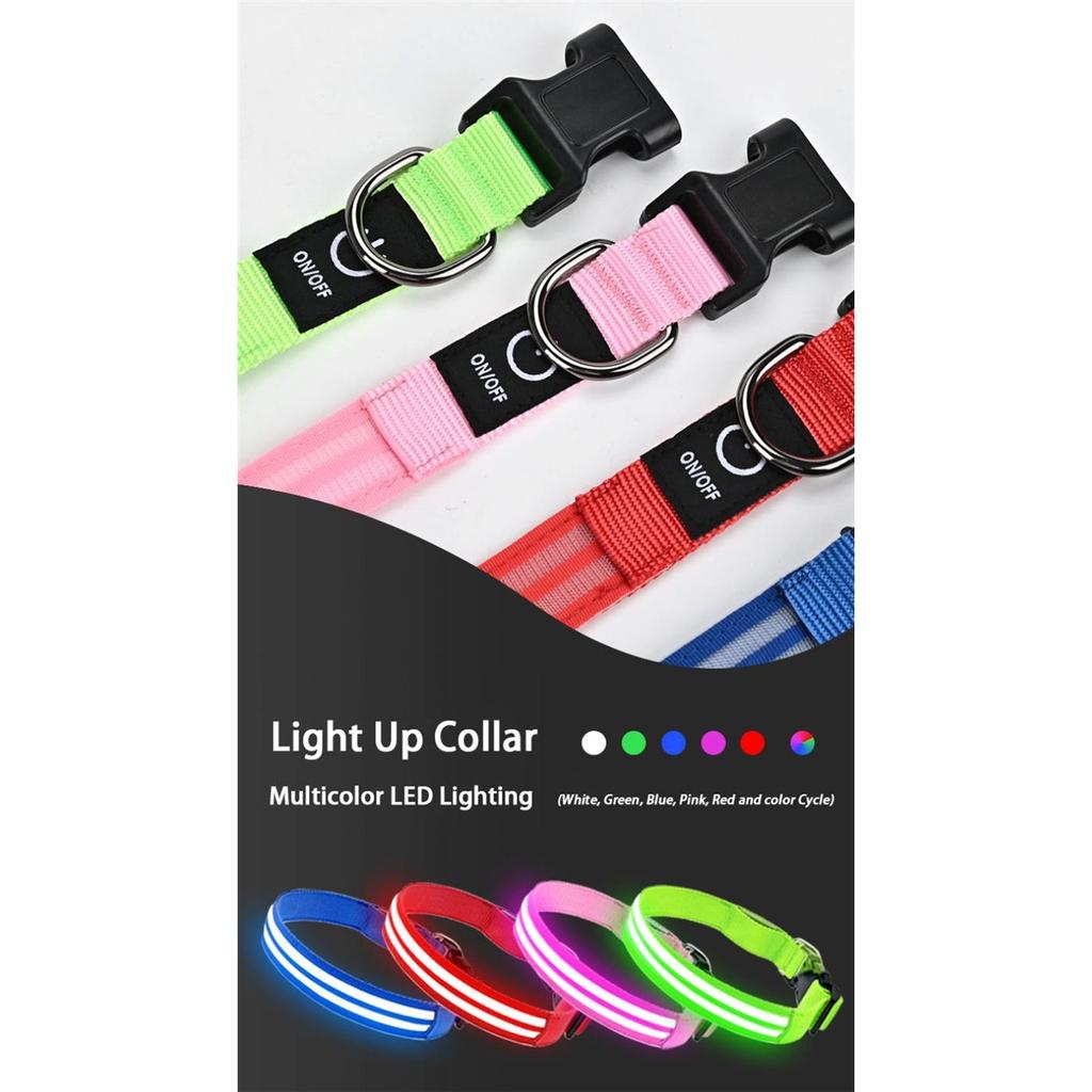 Light Up Dog Collar for Night Walk Color LED Glowing Pet Safety Collar Rechargeable Dog Necklace with Dog Harness Dog Leash Ring
