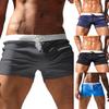 Men Solid Color Swimming Trunks Drawstring Pocket Slim Fit Beach Shorts Swimwear