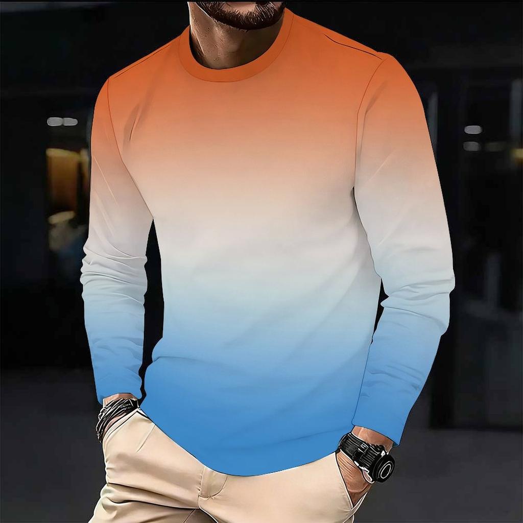 Men Gradient Color Crew Neck Long Sleeve T Shirt Faith Letter Print Casual Daily Wear Top For Spring Autumn