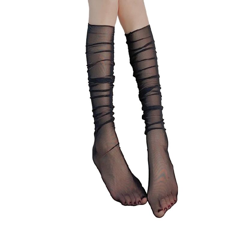 See Through Mesh Slouch Socks Women Japanese Style JK Girl Pleated Loose Socks 1