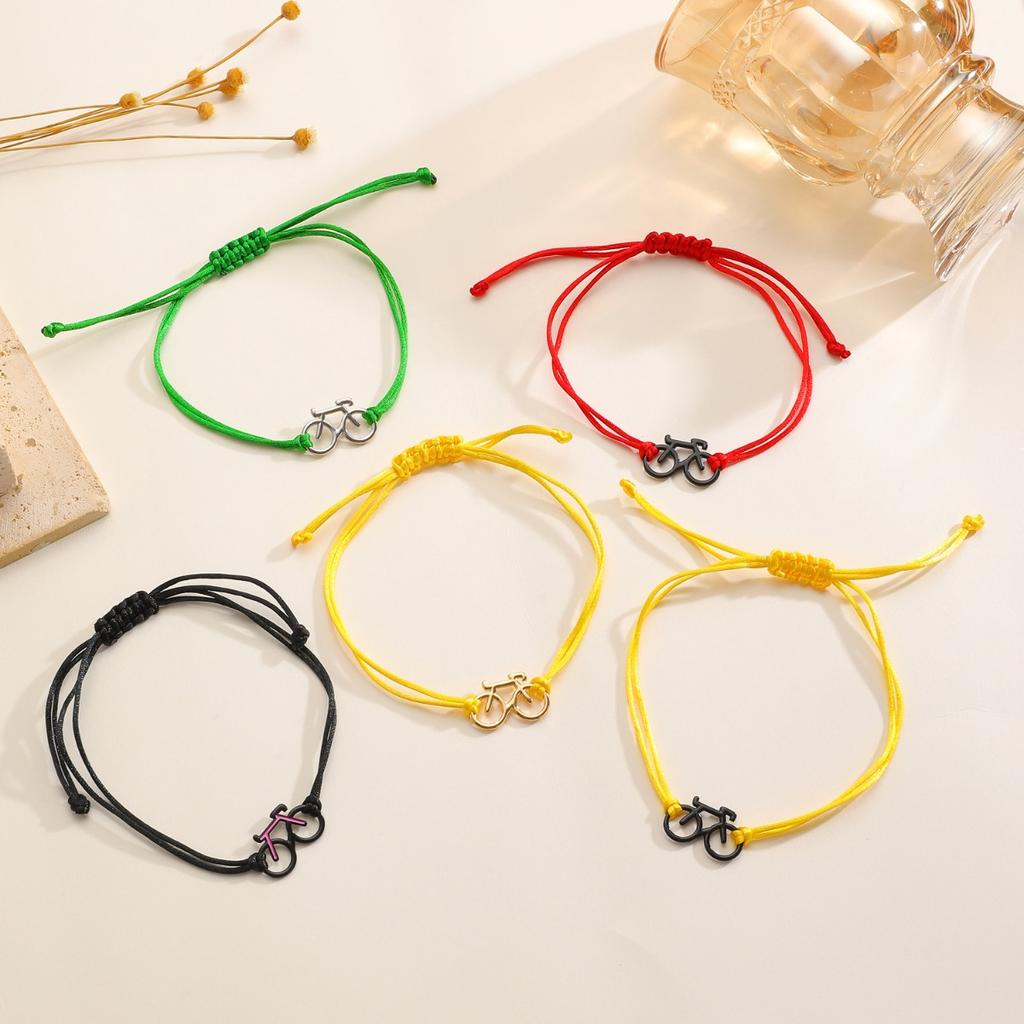Yellow Braided Rope Adjustable Bracelet Hollow Bicycle Charm Minimalist Casual Thin Wrist Jewelry for Women Daily Wear