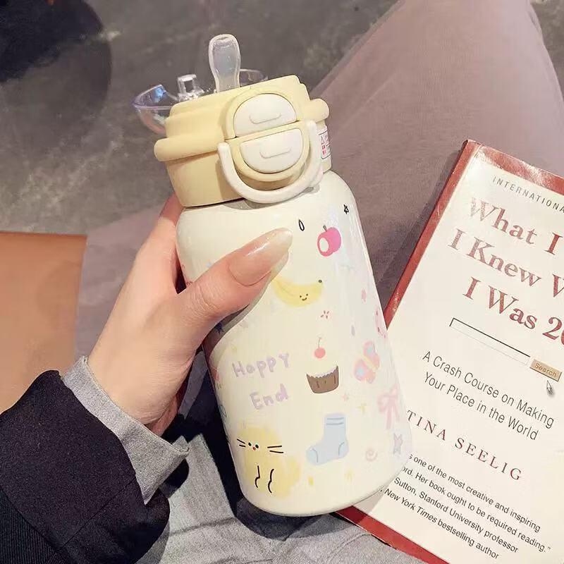 Xiaoyueya 316 Нержавеющая сталь Мультяшная Термобутылка с трубочкой 500ml