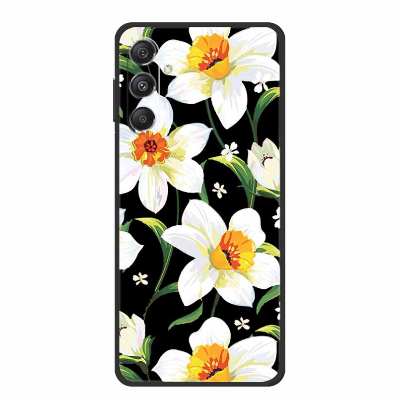 For Samsung Galaxy M36 A17 5G Case Flower Black Silicone Soft Back Cover For Samsung Galaxy S25 FE Plus Phone Case Coque Cartoon
