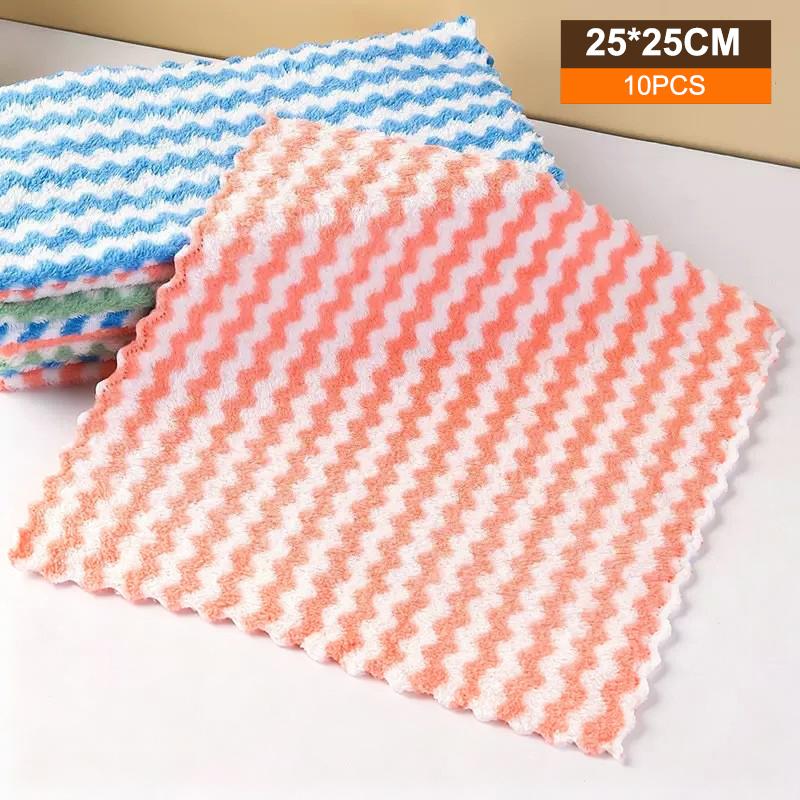 10Pcs Dishwashing Cloth Kitchen Rainbow Cloth Absorbent But Not Shedding Hair Table Cleaning Towel Household Thick Scouring Pad