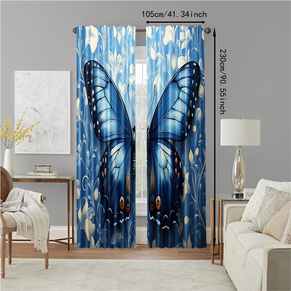 Set Of 2 Versatile Polyester Transparent Curtains Home Decoration Blue Butterfly Use Bedrooms Living Rooms Curtain Ideal For Area