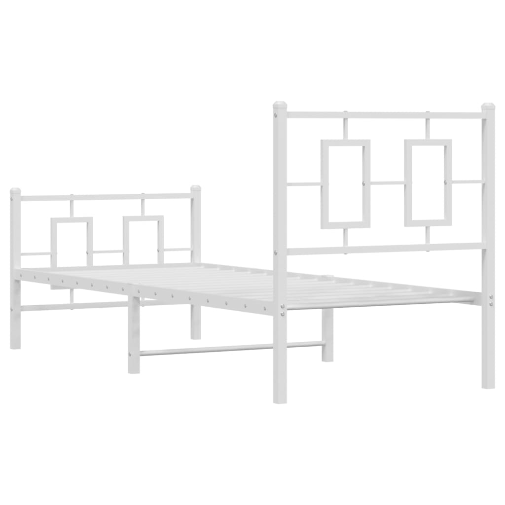Metal Bed Frame with Headboard and Footboard White 75x190 Cm