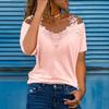 Damenmode Sommer Neue Einfarbig V-Ausschnitt Kurzarm Sexy Lose Spitze Leibchen Top