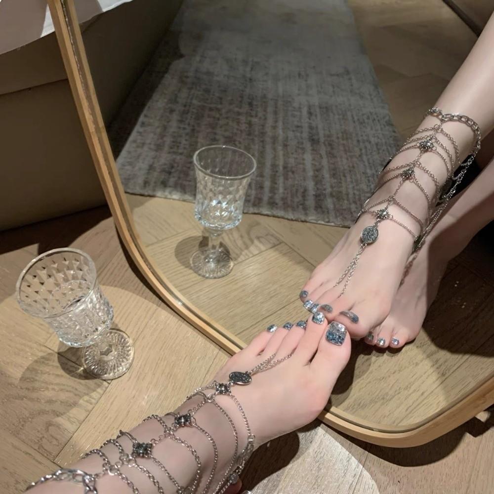 2 pcs Multi-layer Tassel Ankle Chain Light Luxury Foot Chain Charm Instep Chain  Gifts