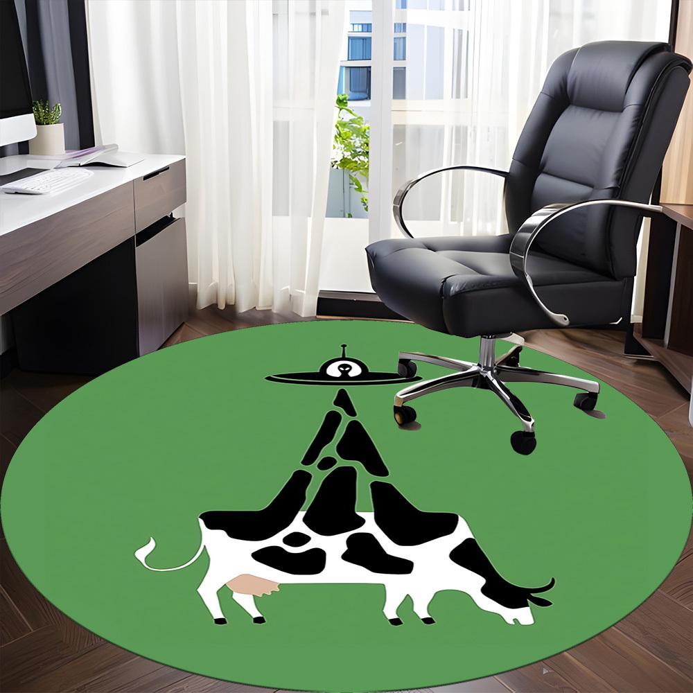 1 Stück Kuh UFO Büro Runder Teppich, Indoor-Matte Geeignet Für Büro, Unter Bürostühlen Schlafzimmer Wohnzimmer Heimdekoration, Zimmerdeko D060