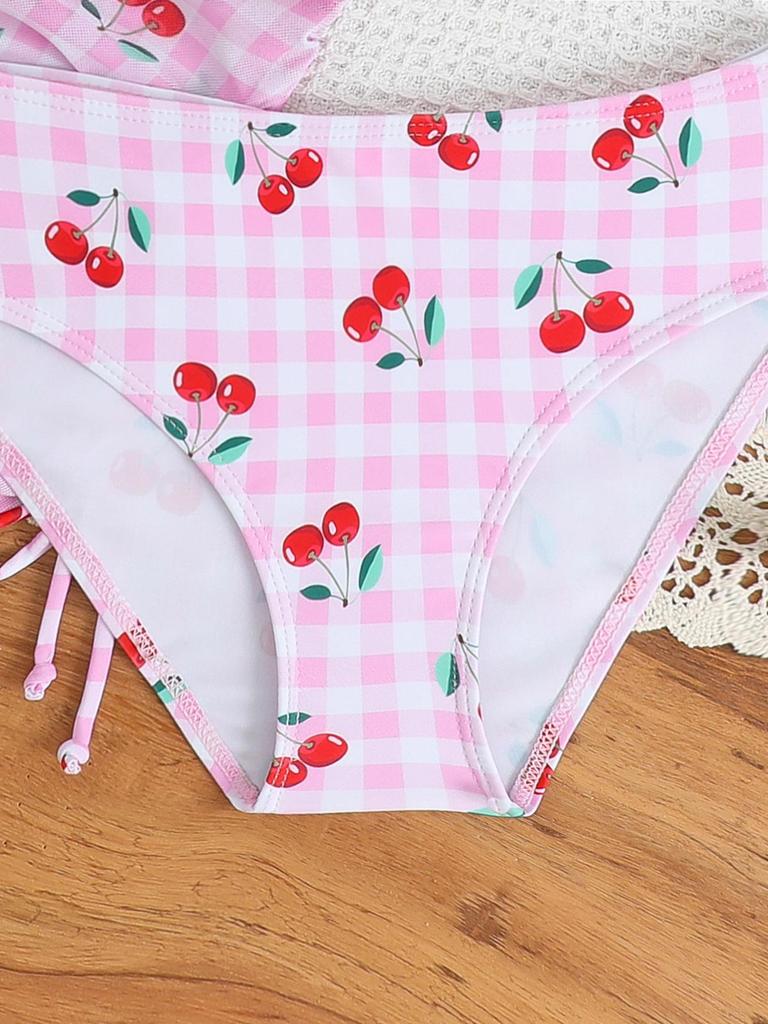 2025 Cute Girls' Three-Piece Bikini Swimsuit with Chest Pads for Middle and Older Children