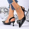 Large Size Pointed High-heeled Sandals Women's 2025 Summer New Bag Head Thin-heeled Rhinestone Bow High-heeled Sandals