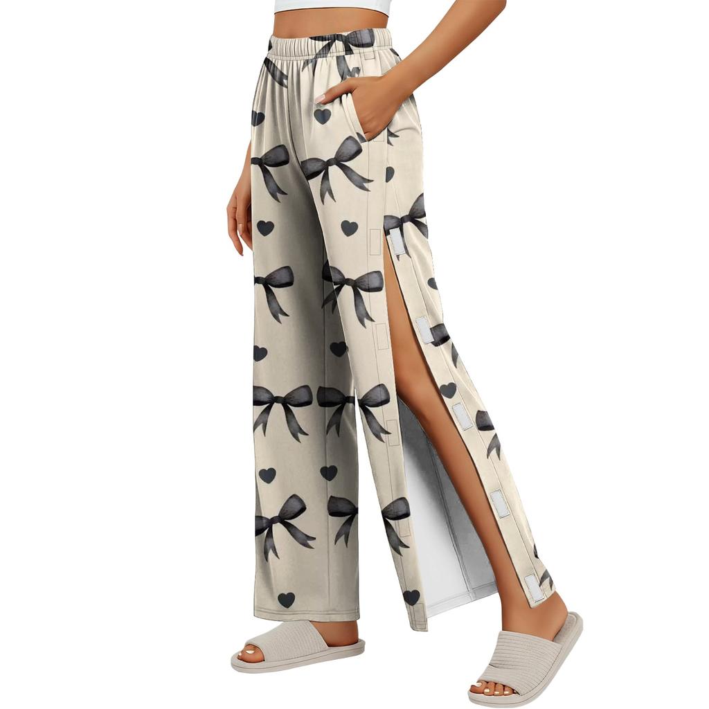 Women's Fashion Side Velcro Closure Easy Open Post Surgery Recovery Care Long Pants with No Pockets Comfortable Fit Soft Fabric