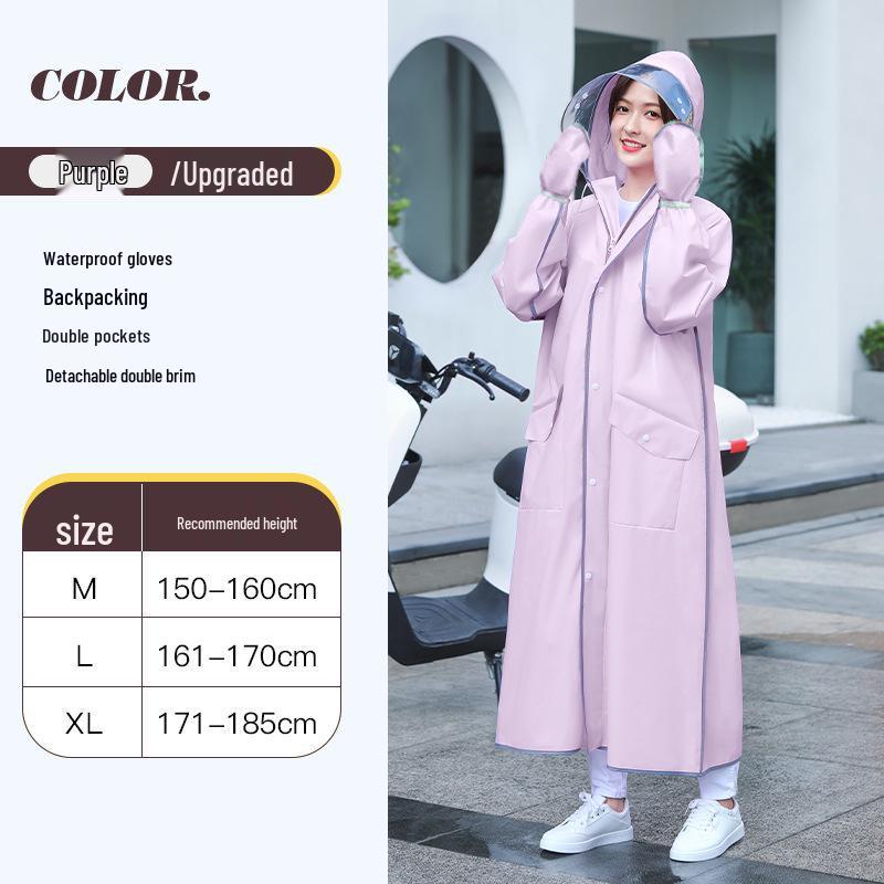 Women's Long Single-Piece Stormproof Raincoat with Electric Battery for Adults