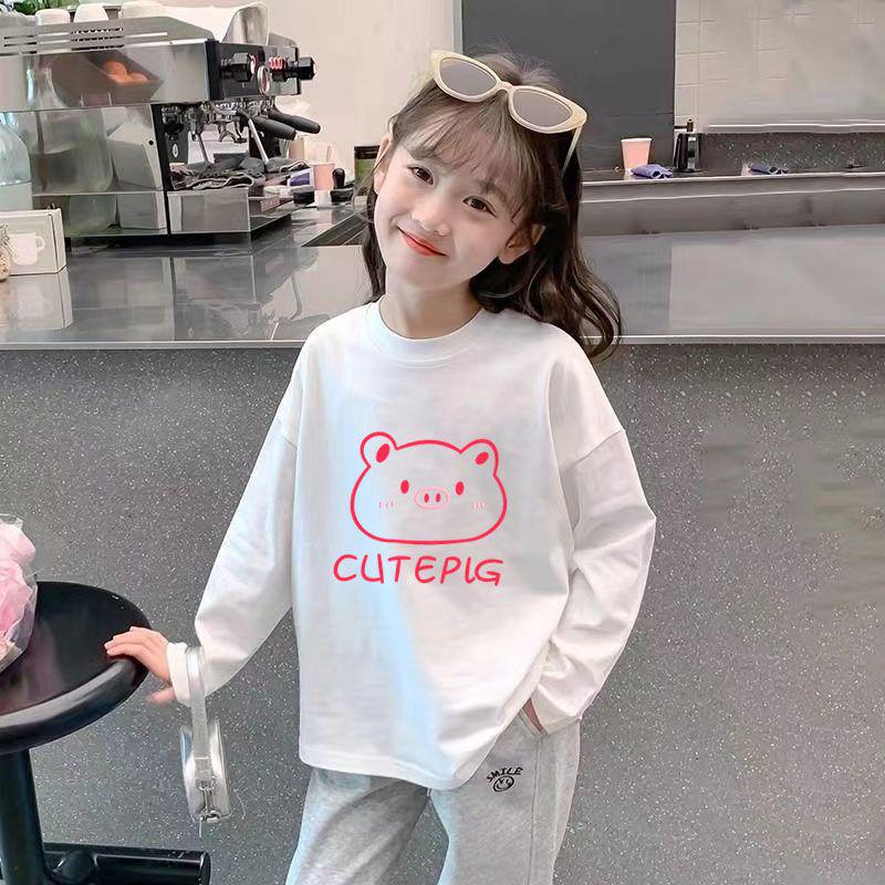 Girls' 100% Cotton Long Sleeve Stylish Base Layer T-shirt - Breathable Spring/Autumn 2024