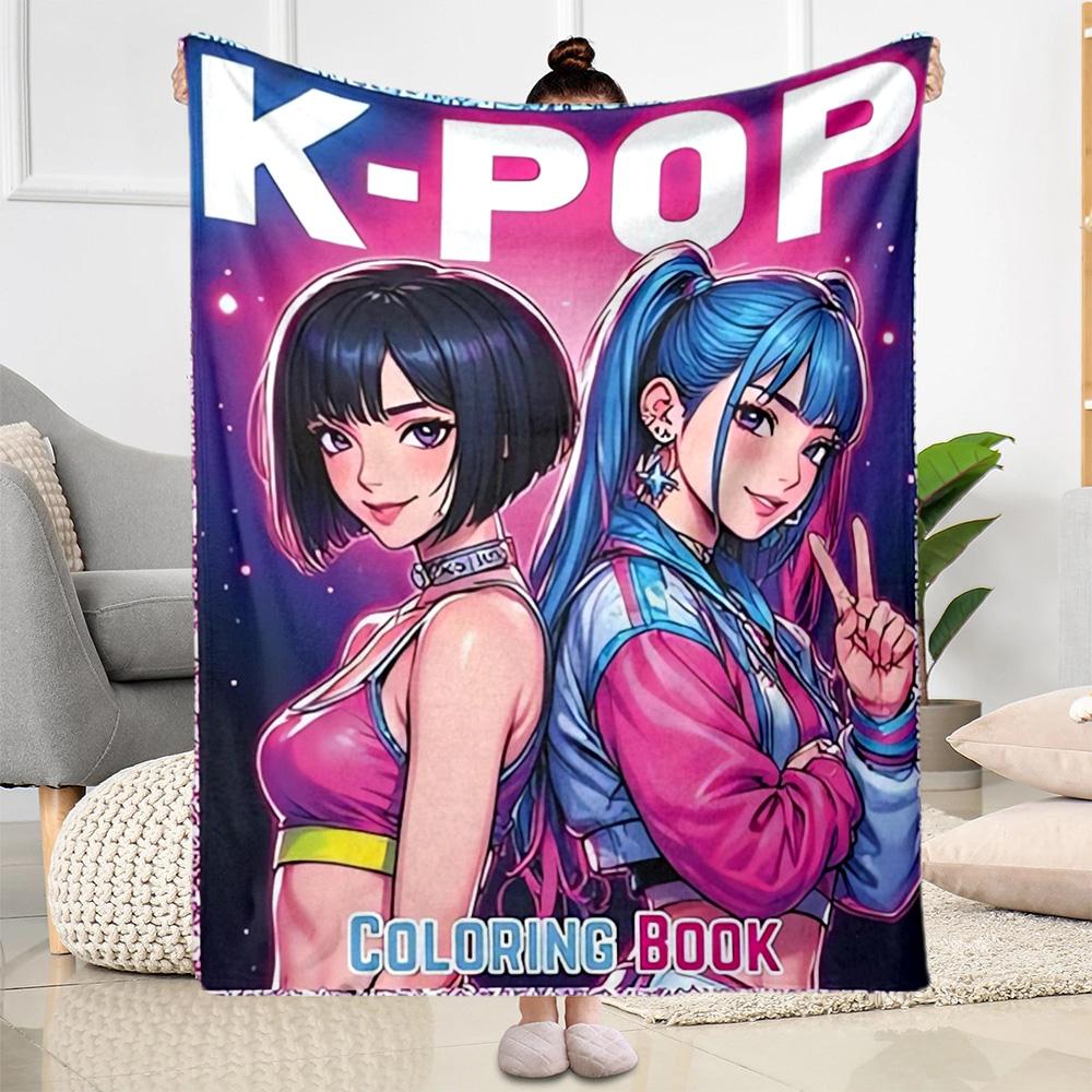 1pc K-Pop Coloring Book Blanket Comfortable Soft Lightweight Multi Seasonal Blanket for Travel Camping Picnics Sofa Office Bedroom Gift Friends