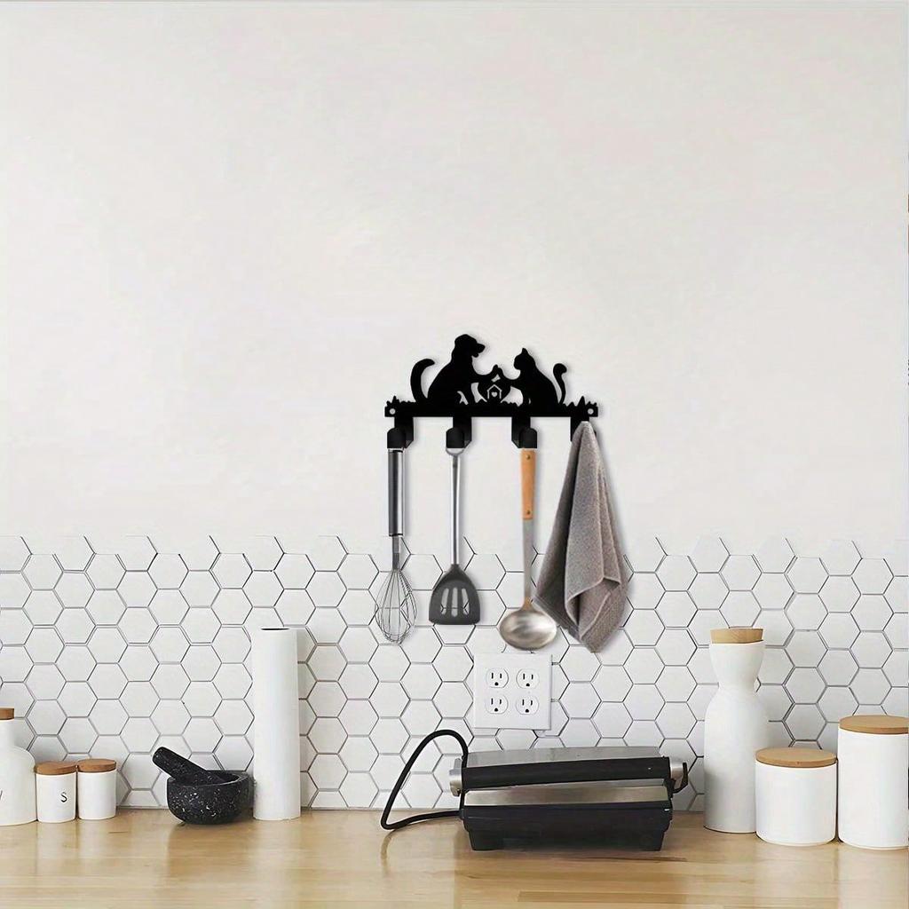 Pet Silhouette Key Holder Metal Wall Art Black Frame Boho Farmhouse Decor Gift for Pet Lovers