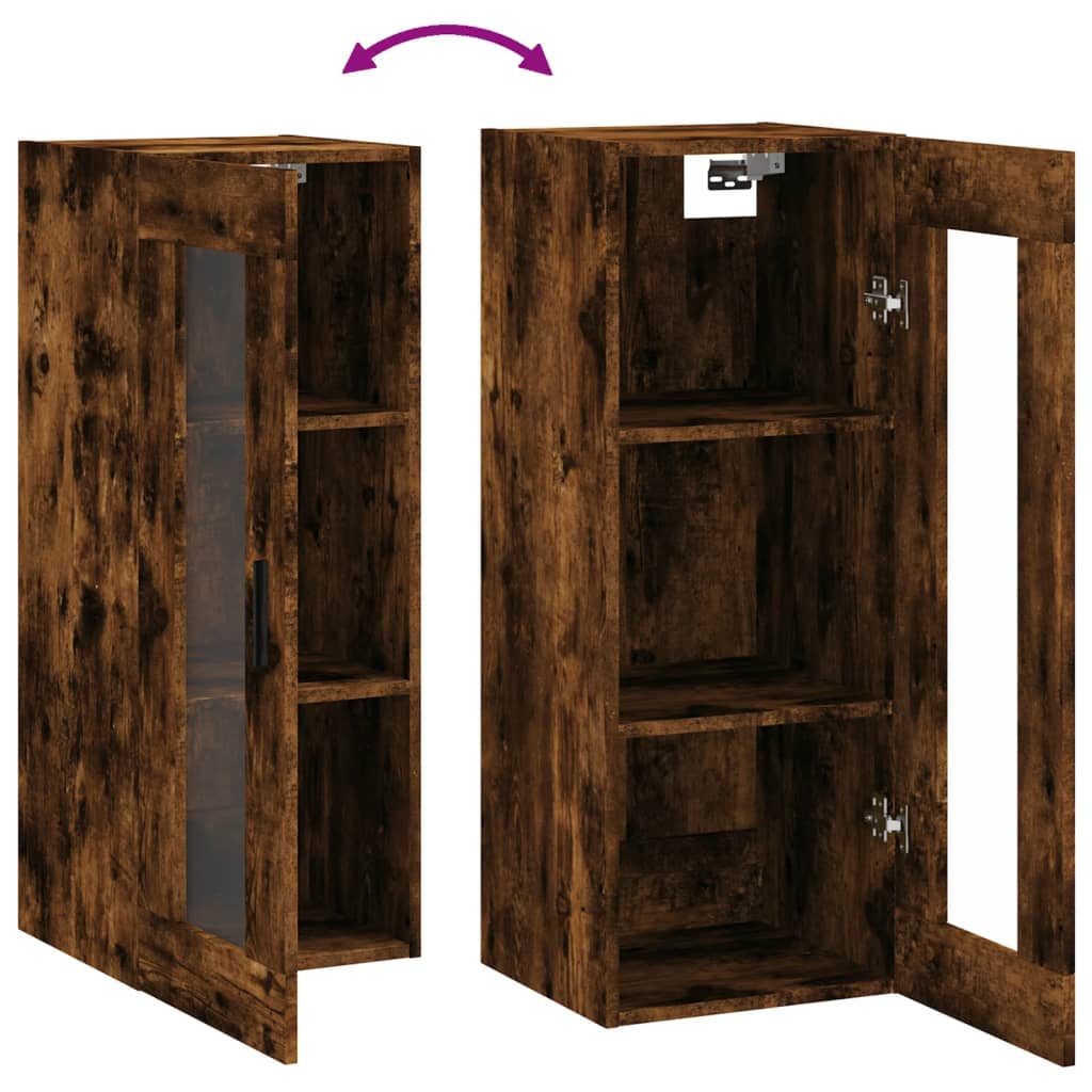Wall Mounted Cabinet Smoked Oak Finish 34.5 x 34 x 90 cm