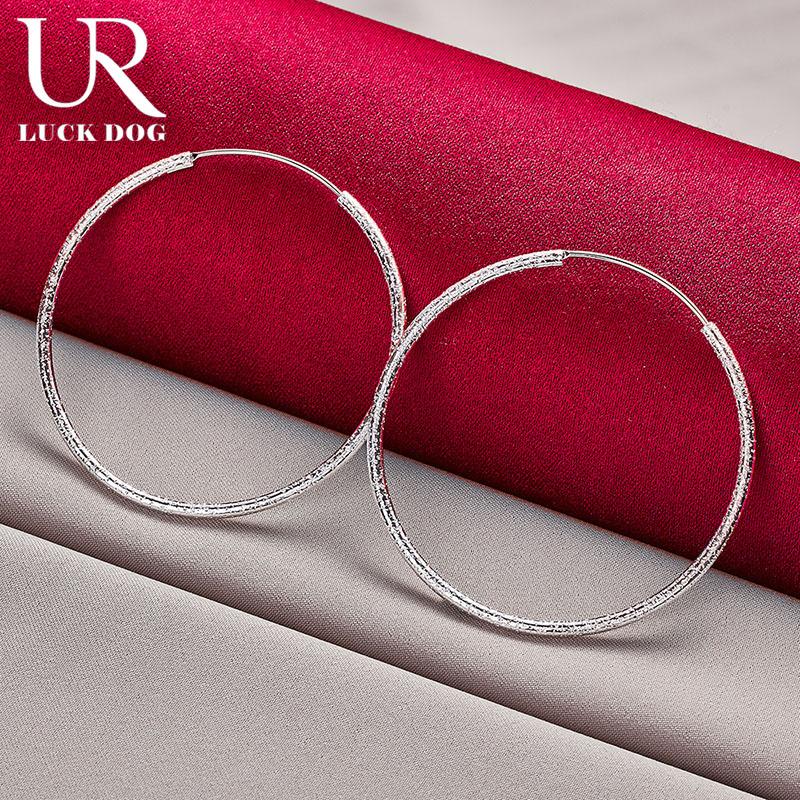 925 Sterling Silver 50/60mm Frosted Round Earrings Fashion Jewelry