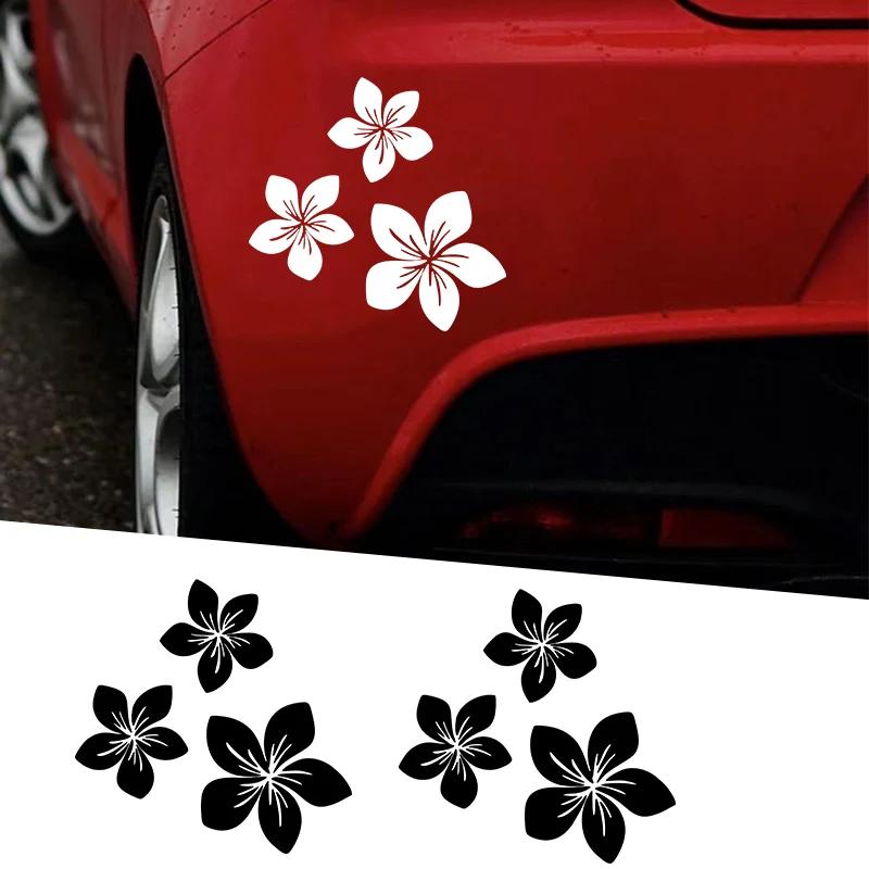 3pcs Pretty Flower Graphics Car Stickers for Rear Window Cover Scratches on Auto Bumper Body Moto Racing Helmet Blossom Decals