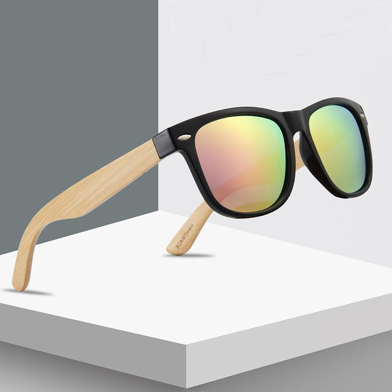 New Large Frame Bamboo Temple Polarized Sunglasses Classic Rivet Vintage UV Protection Shades Bamboo Wood Glasses