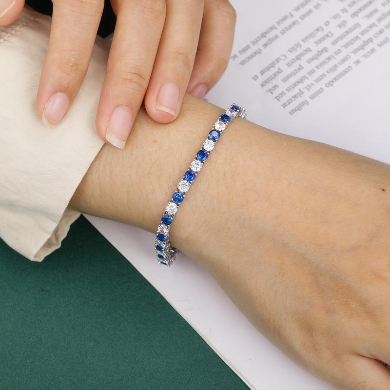 925 Sterling Silver Tennis Bracelet Sapphire Gemstone Blue Stone Bangle  for Women  Engagement Wedding Fine Jewelry Gift 19cm