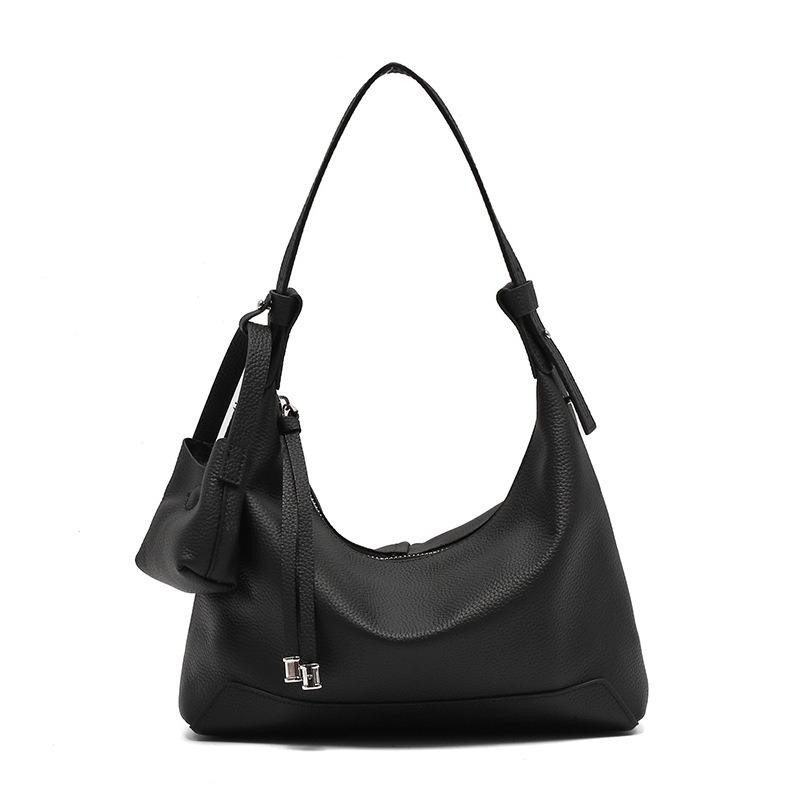 

First layer cowhide shoulder bag, new leather women s bag, retro commuter messenger bag, versatile underarm bag women чёрный