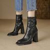 Autumn Women Ankle Boots 2026 Zipper Comfortable Short Boots Retro Fashion New Square Toe High Heel Shoes Women Botas De Mujer