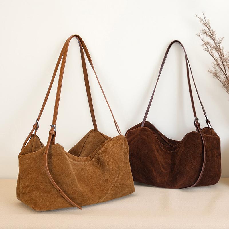 Borse a Spalla da Donna in Pelle Scamosciata e Vera Pelle Borse a Tracolla Morbide in Pelle di Mucca da Donna Borsa Monocolore Design Femminile Borsa da Lavoro Lussuosa Pigra