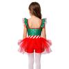 Sequins Candy Cane Stripe Tulle Dress for Girls Ruffle Sleeves Bowknot Built-in Shorts Christmas Stage Theme Party Costume