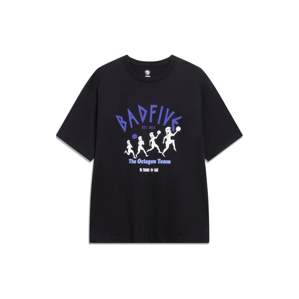 Li-Ning Basketball Series Alphabet Pattern Print Round Neck Short Sleeve T-Shirt Men Tops Black AHST301-2