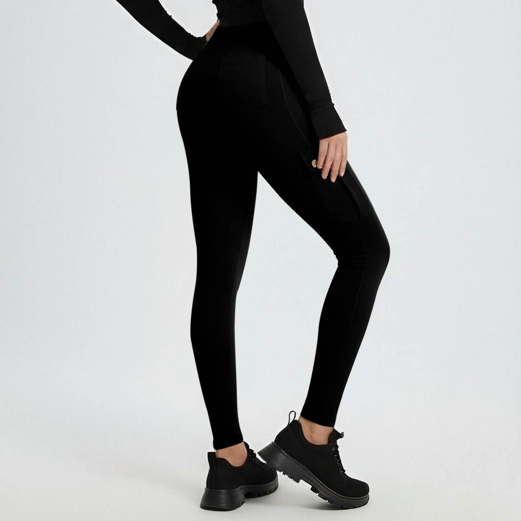 Dámské módní prodyšné jógové kalhoty s kapsou na knoflík na boku, legíny s pocitem nahoty, úzké, přiléhavé