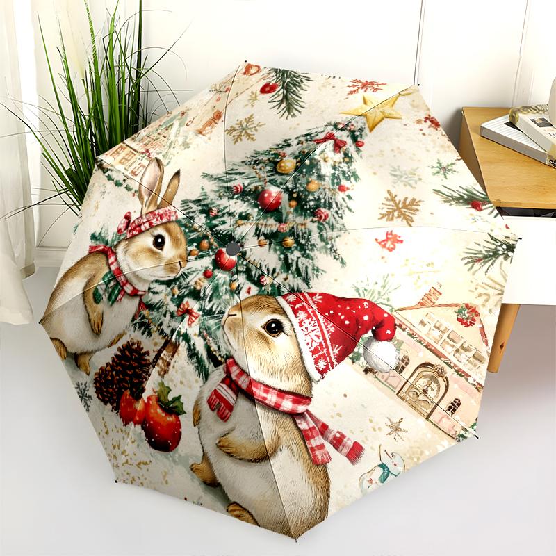Cartoon Rabbit pattern, automatic folding umbrella, portable and foldable design, 8 ribs, a Christmas or birthday gift.