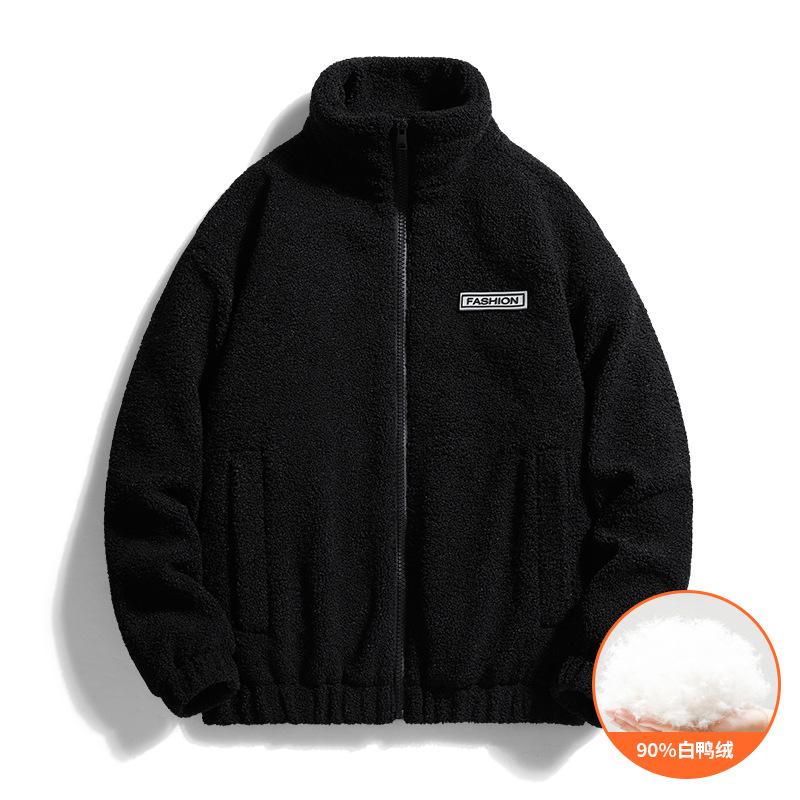 

Осенне-зимний пуховик % пух белой утки теплый парный пуховик из овечьей шерсти воротник-стойка свободная универсальная куртка S