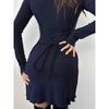 New Fashion Long Sleeve Hip-wrapped Lace-up Dress Crew Neck Slim Fit A-line Party Short Dresses Elegant Solid Color Casual Simple Sexy Clothing