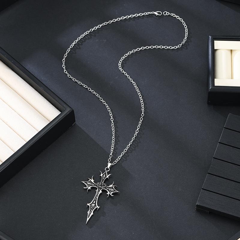 Vintage Gotisches Kreuz Halskette für Männer Punk Dornen Kreuz Anhänger Halskette Schmuck Cool Hip Hop Halskette für Geburtstagsgeschenk