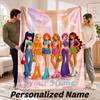 Custom Name Winx Club Flannel Throw Blanket Personalized Text Soft Blanket Bed Sofa Gift