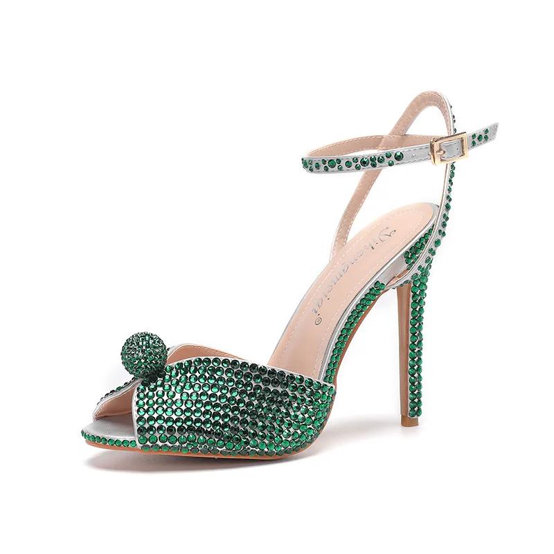 Fashion 2025New Style Rhinestone Sequined Peep Toe Women Gladiator Sandals Summer Elegant High Heels Crystal Wedding Banquet Bridal Shoe
