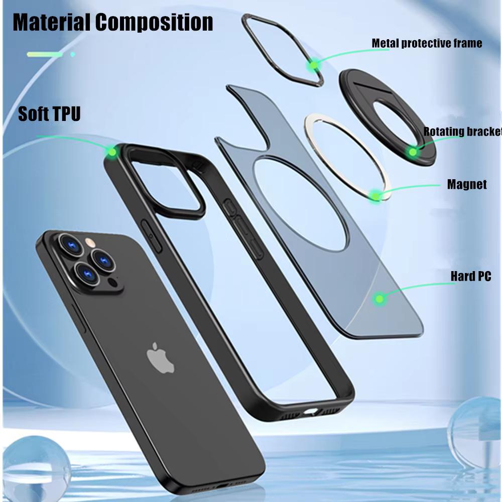 Magnetic Mobile Phone Case with Ring Kickstand for iPhone 15 14 Pro Max Case 13 12 11 Plus Matte Cases Shockproof Stand Cover