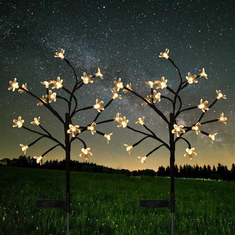 Outdoor Solar Lawn with Cherry Blossom Lights and Fireworks String Waterproof Christmas Restaurant Garden Decoration Lights