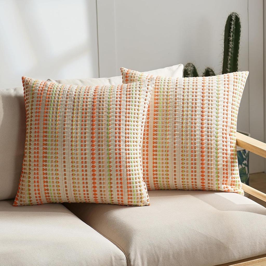 Khaki Throw Decorative Pillow Covers, Textured Striped Boho Couch Pillow Covers,Neutral Farmhouse Cushion Cover for Couch Sofa