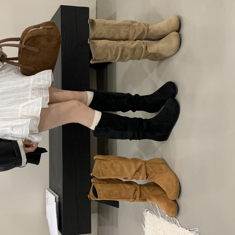 Pile boots women s inner height increase cowhide retro 2025 new fashion but knee boots slim high boots 35