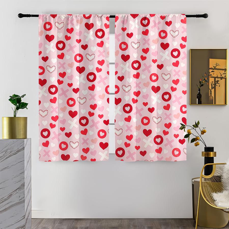 

Set Of 2 Foundation Make Up Love Symbol Curtain Sweet Element Style Bedroom Living Room Trolley Pocket Decoration With Light Blocking Polyester W100*H70(CM)-Grommet top&1PCS