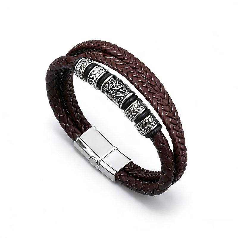 Hiphop Rock Leather Braided Bracelet for Men Multi-layer Leather Wrap Vintage Viking Bracelet Mens Punk  Wristband