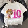 Paw Patrol Birthday Number Tee Shirt Baby Summer Cotton T Shirt Boy Girl Chase Skye Printed Kid Clothes Cartoon Letter Tops Gift