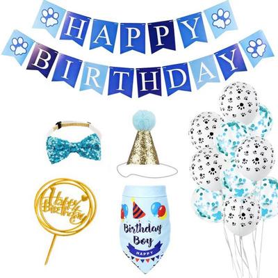 Creative Pet Birthday Decorations Set Decorative Adjustable Cat Birthday Party Supplies Dog Sequins Hat Birthday Banner