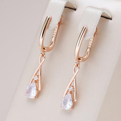 Kienl Trendy  Rose Gold Dangle Earrings For Women Geometry Natural Zircon English Earrings Vintage Wedding Daily Jewelry
