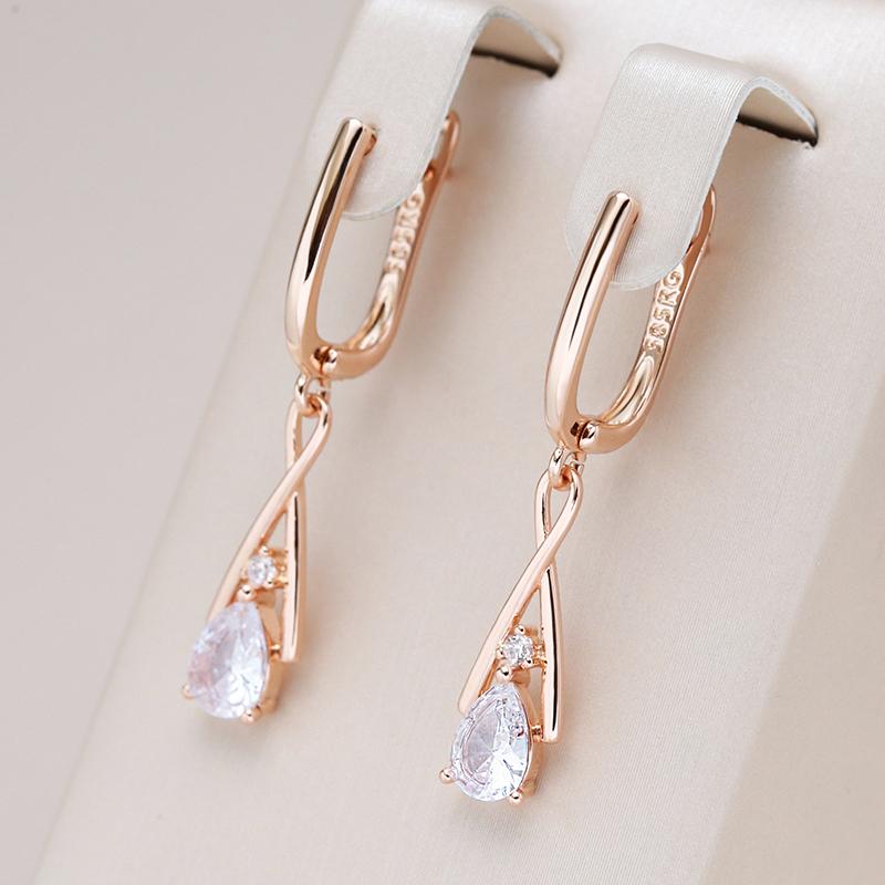 Kienl Trendy  Rose Gold Dangle Earrings For Women Geometry Natural Zircon English Earrings Vintage Wedding Daily Jewelry