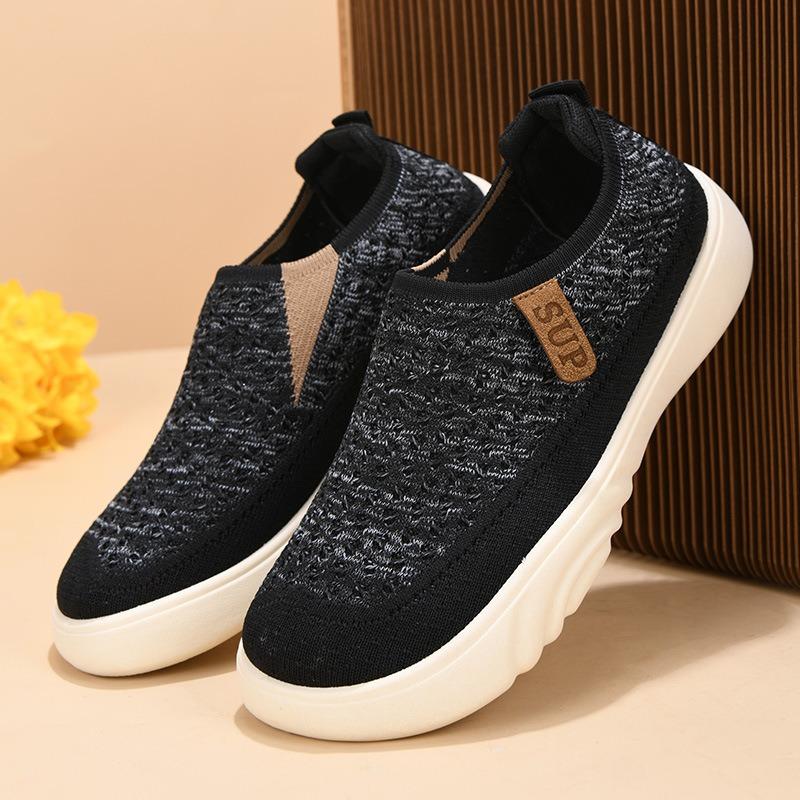 

Кроссовки на платформе, женские повседневные туфли из трикотажной ткани с сеткой, женские мягкие туфли на плоской подошве, тканевые туфли без застежек, нескользящие кроссовки для ходьбы и бега 41 чёрный