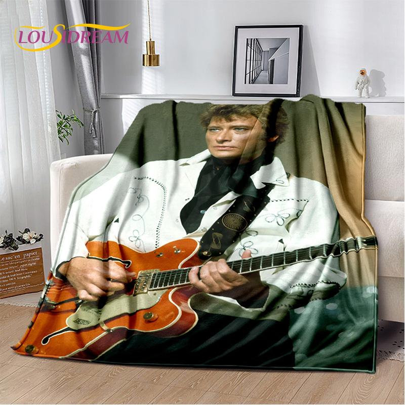 3D Printing Johnny Hallyday Rock Star Soft Flannel Blankets,Throw Blanket Comfortable Blanket for Picnic Beds Home Bedroom Cover